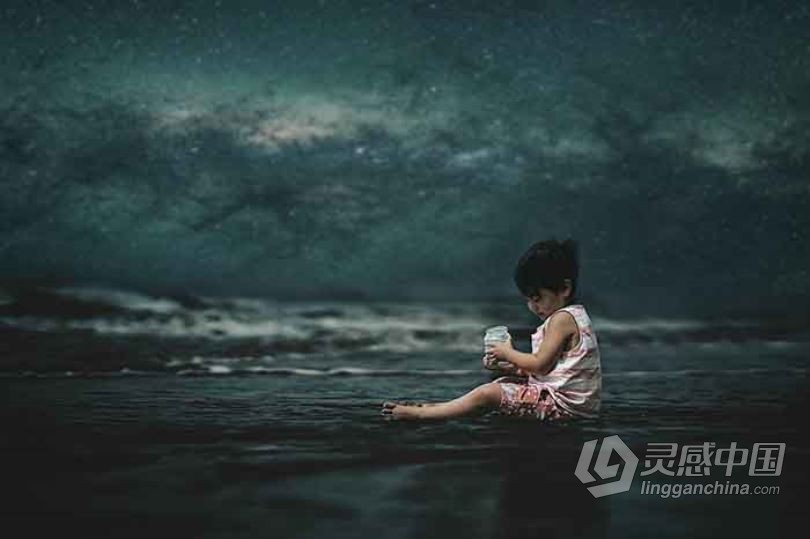 高清夜空天体银河和月亮风光摄影后期叠加合成素材  灵感中国网 www.lingganchina.com