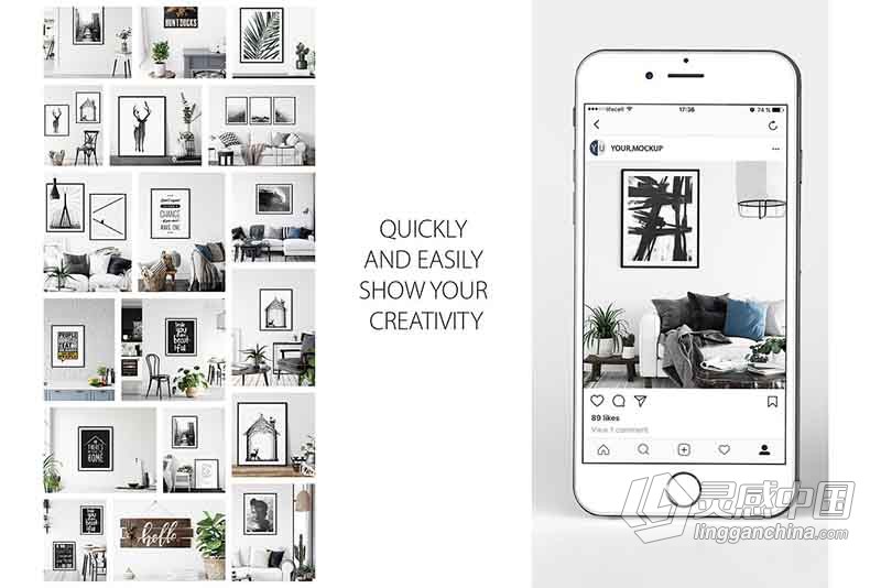 室内装饰墙壁相框框架PSD样机模型包 Frames &amp; Walls Scandinavian Bundle-3  灵感中国网 www.lingganchina.com