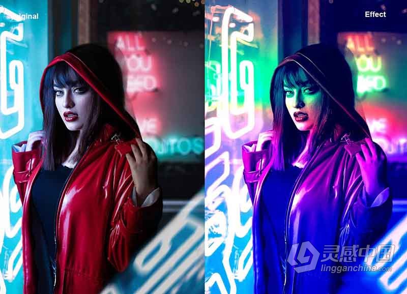 赛博朋克色彩效果 PS 动作 Cyberpunk Color Effect PS Action  灵感中国网 www.lingganchina.com