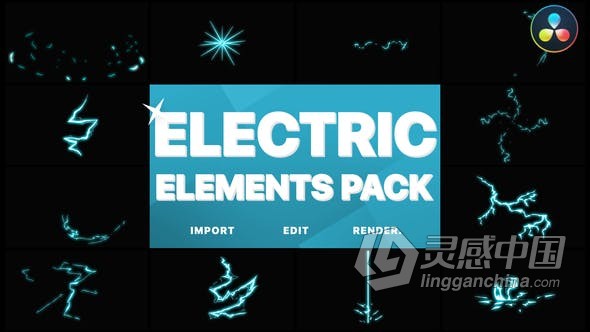 达芬奇模板 12组卡通手绘电气能量闪电图形元素视频Electric Elements DaVinci Resolve模板 工程 文件  灵感中国网 www.lingganchina.com