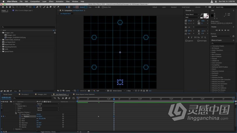 C4D与AE抽象概念六边形动画实例制作视频教程 Lowpost Hud Hexagon In Cinema 4D &amp; After Effects  灵感中国网 www.lingganchina.com