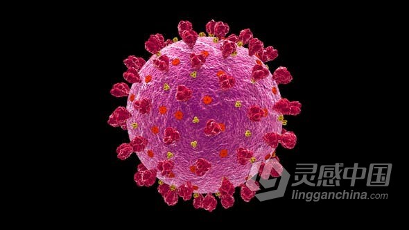 视频素材 Covid-19冠状病毒3D化学细胞动画带Alpha透明通道视频素材下载  灵感中国网 www.lingganchina.com