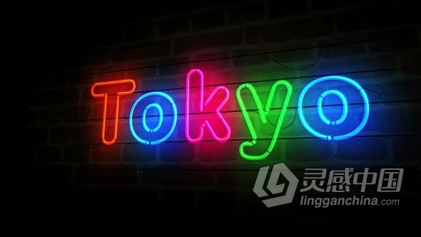 视频素材 在砖墙上霓虹灯东京Tokyo字母符号动画4K视频素材下载  灵感中国网 www.lingganchina.com