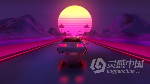 视频素材 赛博朋克汽车飞行背景街机艺术DJ霓虹灯场景VJ素材4K视频素材下载  灵感中国网 www.lingganchina.com