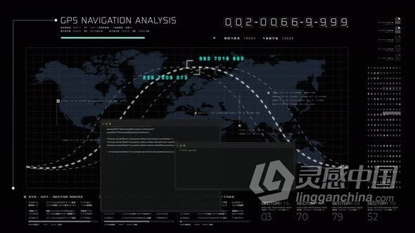 视频素材 未来派全球卫星GPS通信网络宽带互联网连接地图背景视频素材下载  灵感中国网 www.lingganchina.com