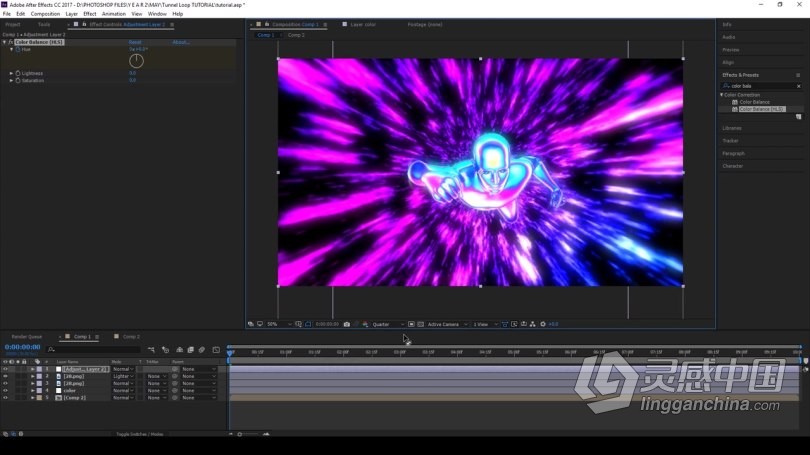 AE教程 AE创建3D抽象无限隧道背景动画纹理视频教程  灵感中国网 www.lingganchina.com