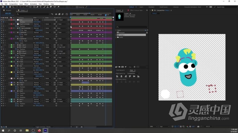 AE教程 AE中制作2D角色面部表情动画视频教程 中文字幕  灵感中国网 www.lingganchina.com