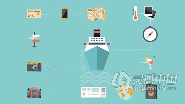 视频素材 假期游轮旅游随身携带物品带有图标介绍插图动画4K视频素材下载  灵感中国网 www.lingganchina.com