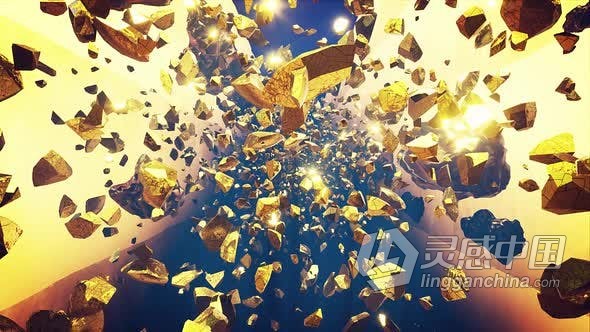 视频素材 发光金色碎片无限循环动画背景VJ素材视频素材下载  灵感中国网 www.lingganchina.com