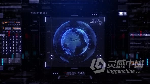 视频素材 HUD全球网络背景网络安全技术网络数字数据连接4K视频素材下载  灵感中国网 www.lingganchina.com