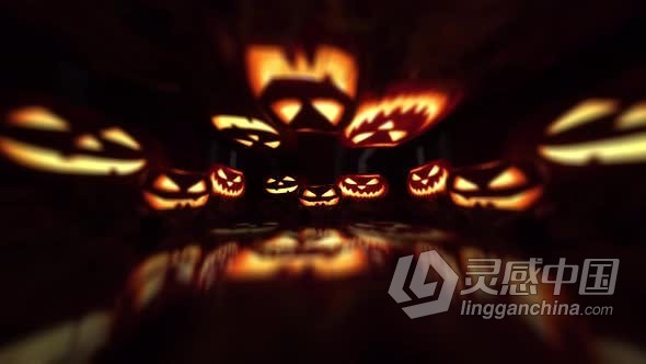 视频素材 万圣节南瓜发光图案动画节目活动4K背景视频素材下载  灵感中国网 www.lingganchina.com