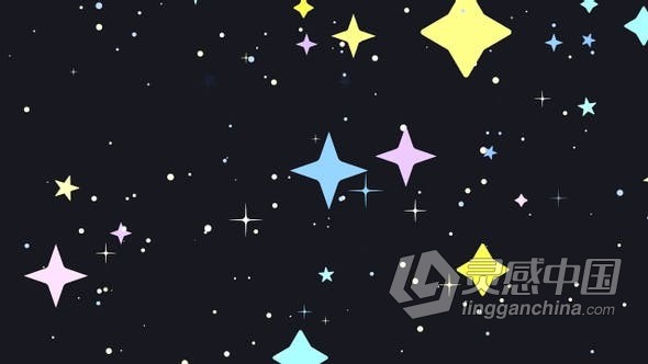视频素材 卡通五颜六色金光闪闪的星星划过天空穿越星辰视频素材下载  灵感中国网 www.lingganchina.com