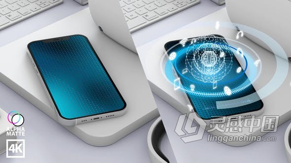 视频素材 4K高科技设备桌面手机屏幕显示应用程序VR画面动态图形视频素材下载  灵感中国网 www.lingganchina.com