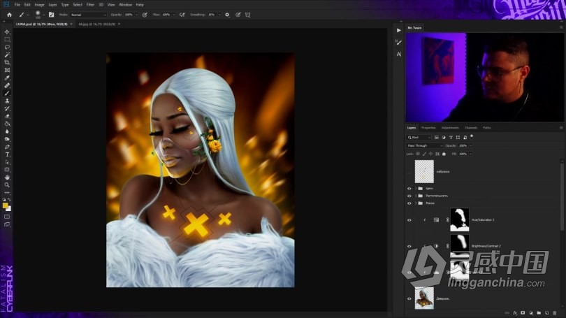 PS教程 Photoshop赛博朋克女性照片特效实例制作视频教程  灵感中国网 www.lingganchina.com