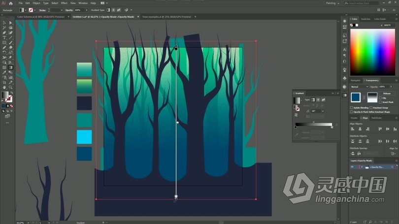 AI教程 Illustrator制作梦幻剪影森林插图视频教程  灵感中国社区 www.lingganchina.com