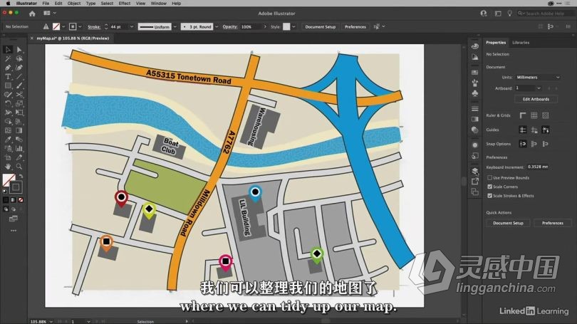 Ai教程 Illustrator中绘制简化地图路线标记视频教程 中文字幕  灵感中国网 www.lingganchina.com