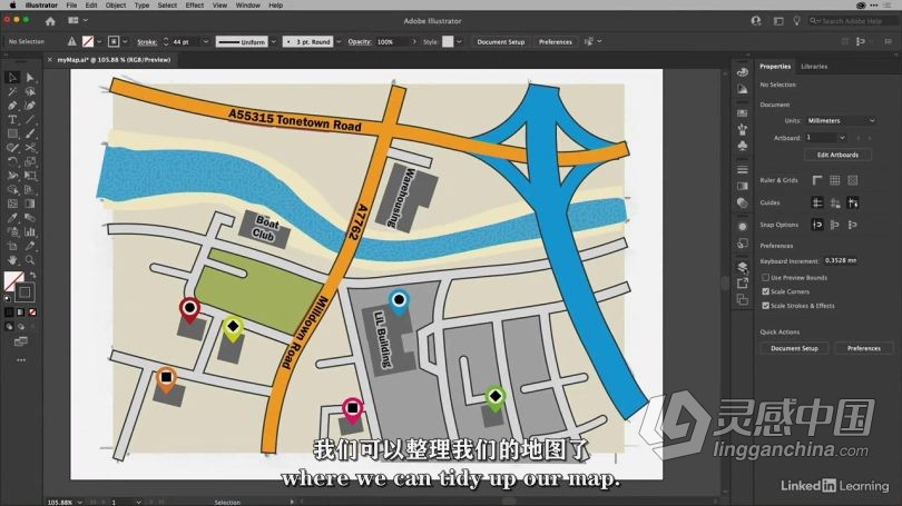Ai教程 Illustrator中绘制简化地图路线标记视频教程 中文字幕  灵感中国社区 www.lingganchina.com