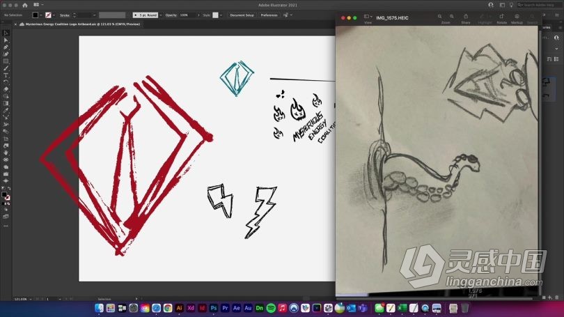 Ai教程 Illustrator初学者手绘草图到矢量图形徽标制作工作流程视频教程  灵感中国网 www.lingganchina.com