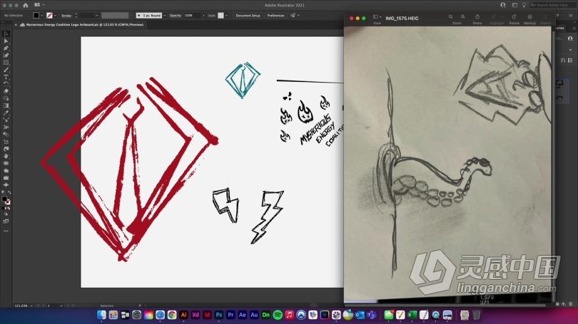 Ai教程 Illustrator初学者手绘草图到矢量图形徽标制作工作流程视频教程  灵感中国社区 www.lingganchina.com