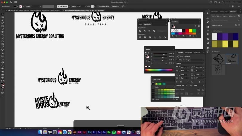 Ai教程 Illustrator初学者手绘草图到矢量图形徽标制作工作流程视频教程  灵感中国网 www.lingganchina.com