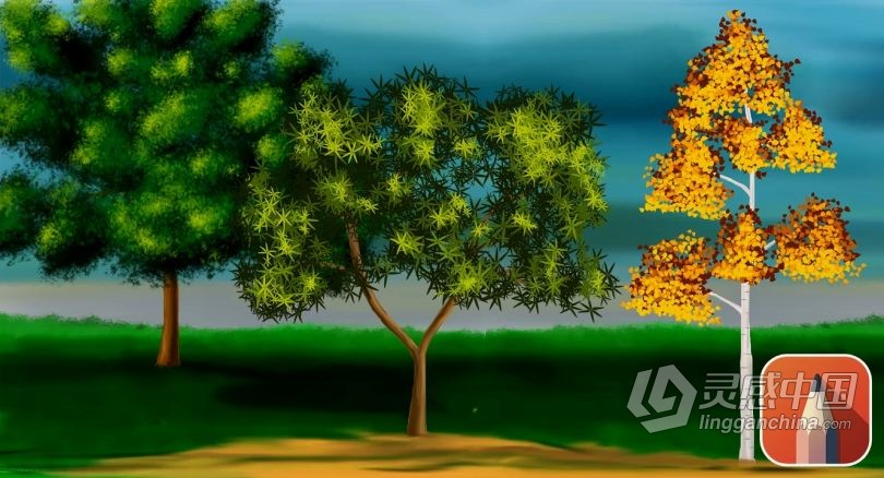 绘画教程 Autodesk Sketchbook创建卡通树木数字绘画视频教程  灵感中国网 www.lingganchina.com