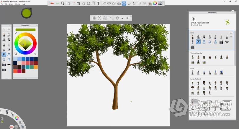绘画教程 Autodesk Sketchbook创建卡通树木数字绘画视频教程  灵感中国网 www.lingganchina.com
