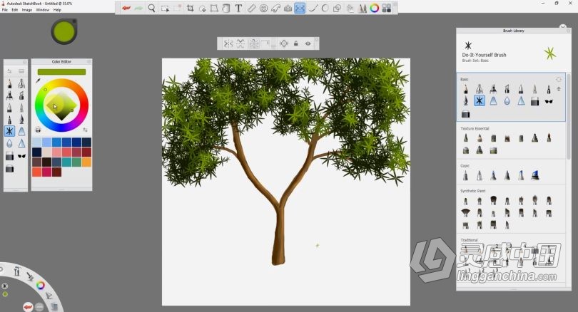 绘画教程 Autodesk Sketchbook创建卡通树木数字绘画视频教程  灵感中国社区 www.lingganchina.com