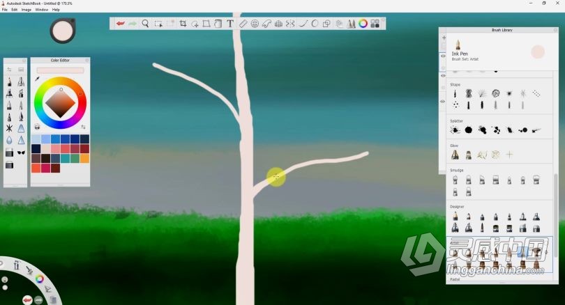 绘画教程 Autodesk Sketchbook创建卡通树木数字绘画视频教程  灵感中国网 www.lingganchina.com