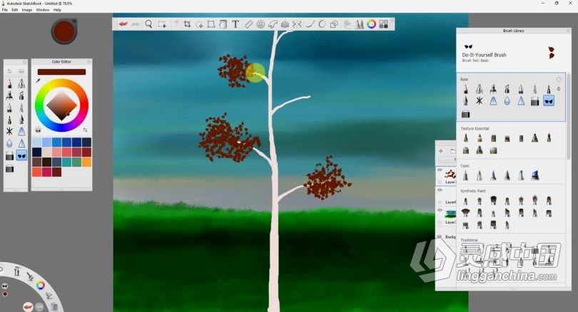 绘画教程 Autodesk Sketchbook创建卡通树木数字绘画视频教程  灵感中国网 www.lingganchina.com