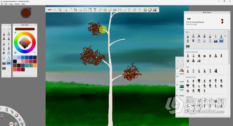 绘画教程 Autodesk Sketchbook创建卡通树木数字绘画视频教程  灵感中国社区 www.lingganchina.com