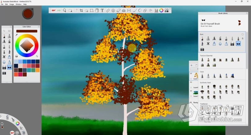 绘画教程 Autodesk Sketchbook创建卡通树木数字绘画视频教程  灵感中国网 www.lingganchina.com