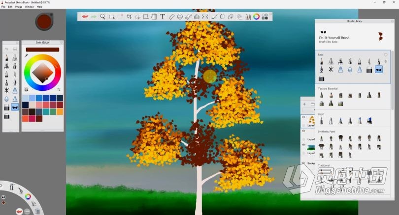 绘画教程 Autodesk Sketchbook创建卡通树木数字绘画视频教程  灵感中国社区 www.lingganchina.com