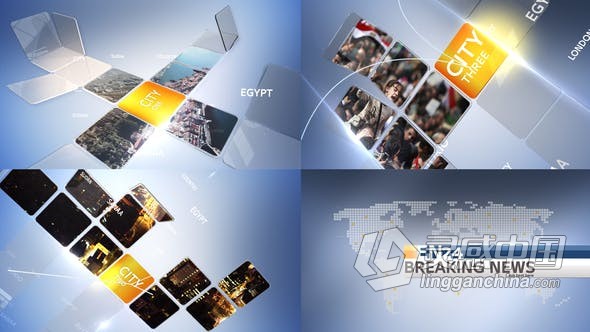 AE模板 3D方块铺展成世界地图虚拟布景突发新闻军事科技要闻包装开场白 AE工程 AE文件下载  灵感中国网 www.lingganchina.com