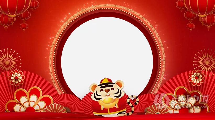 AE模板 2022迎新祝福红色烟花虎年元旦新年恭贺新春视频AE模板 AE工程 AE文件下载  灵感中国网 www.lingganchina.com