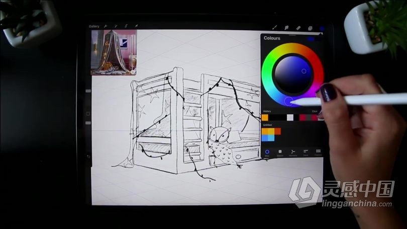 绘画教程 Procreate在iPad中使用两点透视法绘制卡通插图视频教程  灵感中国网 www.lingganchina.com