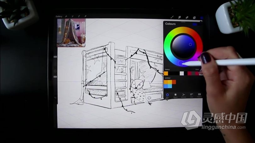 绘画教程 Procreate在iPad中使用两点透视法绘制卡通插图视频教程