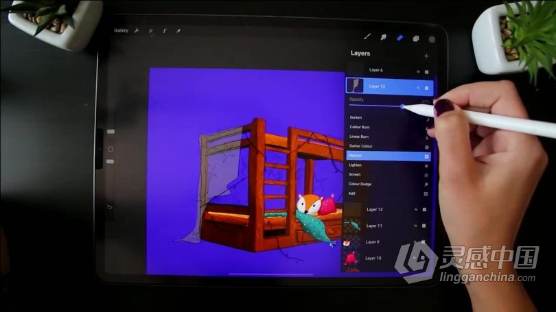 绘画教程 Procreate在iPad中使用两点透视法绘制卡通插图视频教程  灵感中国网 www.lingganchina.com