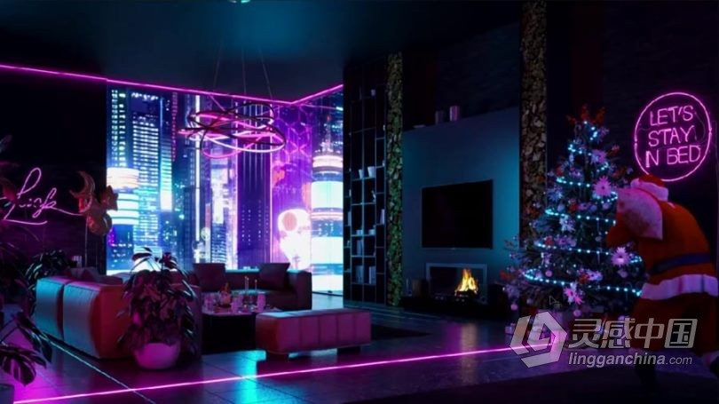 3dsmax教程 3dsMax创建赛博朋克圣诞老人室内主题设计视频教程  灵感中国网 www.lingganchina.com