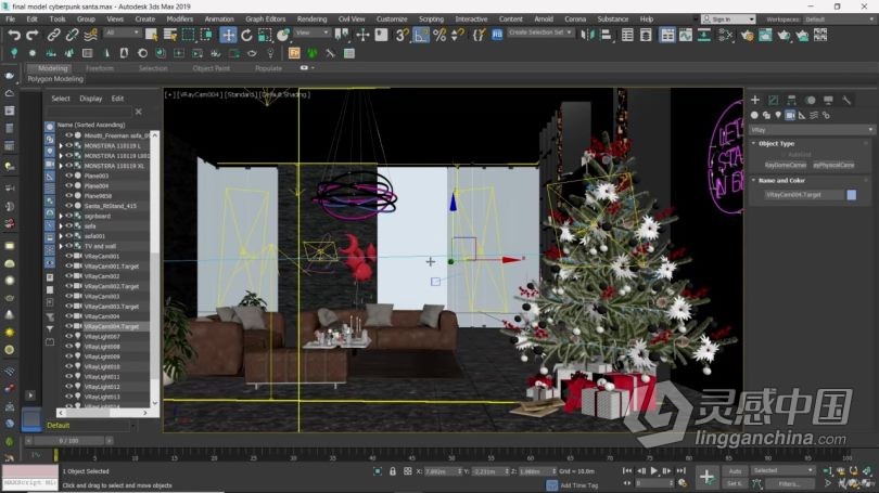 3dsmax教程 3dsMax创建赛博朋克圣诞老人室内主题设计视频教程  灵感中国网 www.lingganchina.com