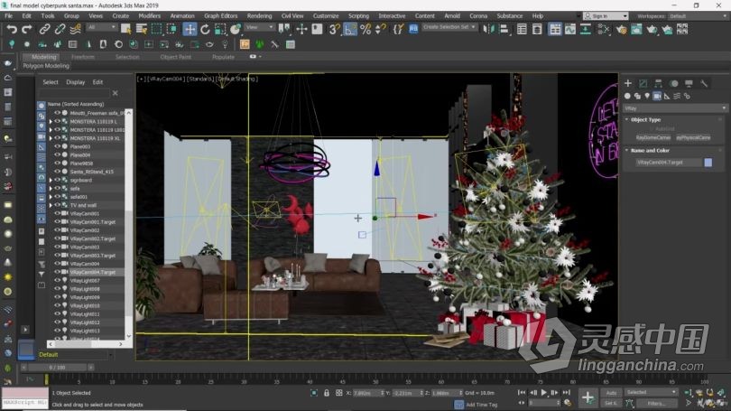 3dsmax教程 3dsMax创建赛博朋克圣诞老人室内主题设计视频教程  灵感中国社区 www.lingganchina.com
