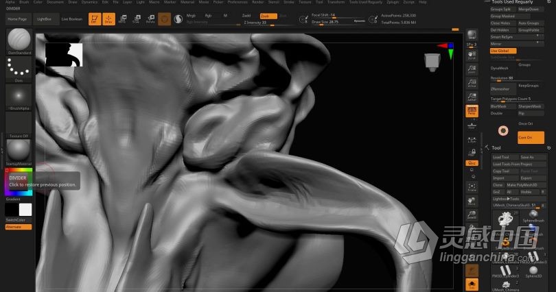 Zbrush教程 Zbrush动物骨架数字雕刻实例训练视频教程  灵感中国网 www.lingganchina.com