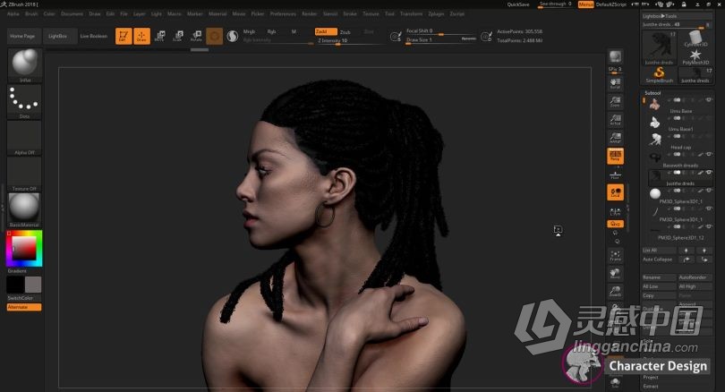 Zbrush教程 Zbrush头发脏辫发型实例制作训练视频教程  灵感中国社区 www.lingganchina.com