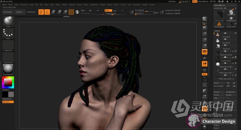 Zbrush教程 Zbrush头发脏辫发型实例制作训练视频教程  灵感中国网 www.lingganchina.com