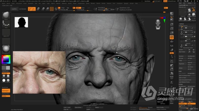Zbrush教程 Zbrush超逼真好莱坞明星数字雕刻制作视频教程中文字幕  灵感中国网 www.lingganchina.com