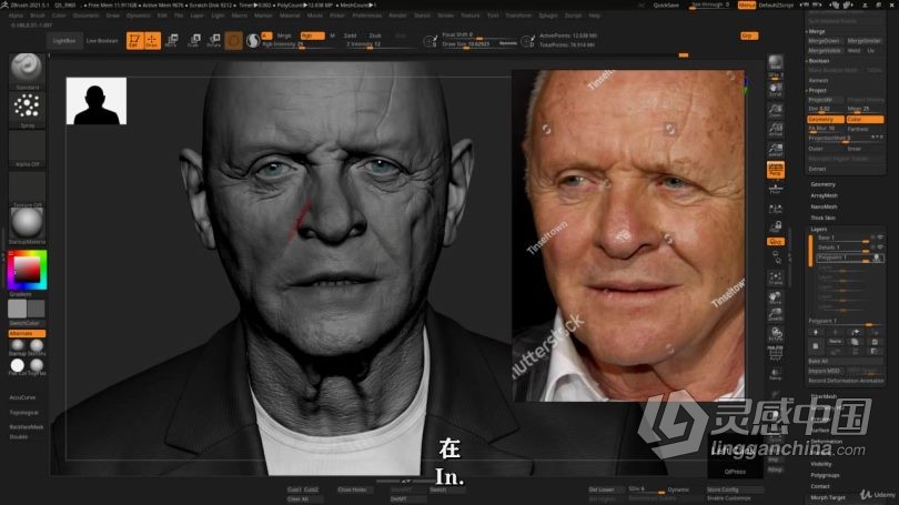 Zbrush教程 Zbrush超逼真好莱坞明星数字雕刻制作视频教程中文字幕  灵感中国网 www.lingganchina.com