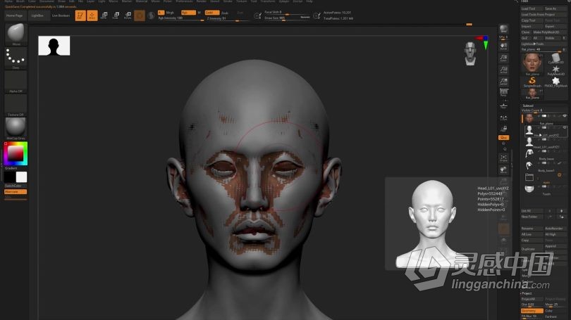 Zbrush教程 Zbrush逼真角色创建立体模型全流程视频教程  灵感中国网 www.lingganchina.com