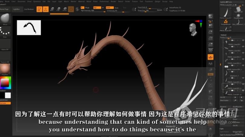 Zbrush教程 Zbrush九头蛇游戏资产模型雕刻全流程视频教程中文字幕  灵感中国网 www.lingganchina.com
