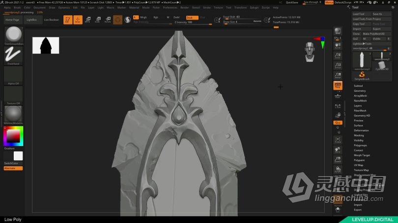 Zbrush教程 战神游戏概念艺术大剑武器设计工作流程视频教程  灵感中国网 www.lingganchina.com