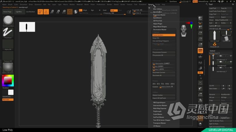 Zbrush教程 战神游戏概念艺术大剑武器设计工作流程视频教程  灵感中国网 www.lingganchina.com