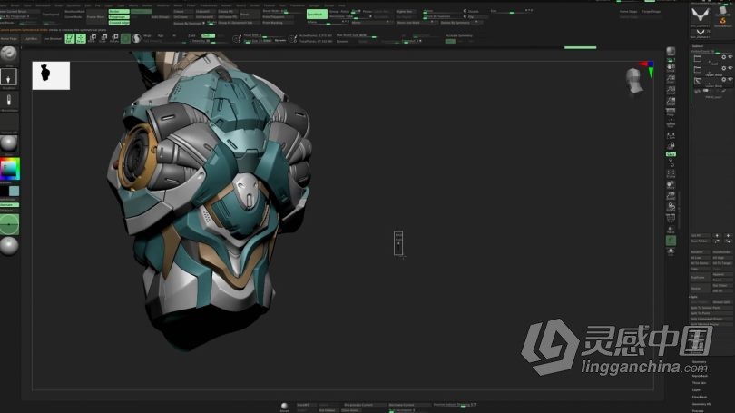 Zbrush教程 ZBrush机甲战士硬表面建模实例制作视频教程  灵感中国网 www.lingganchina.com